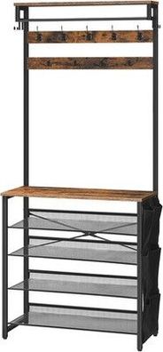 HOOBRO Garderobenständer mit Schuhablage, Schuhregal mit Garderobe, Vintagebraun