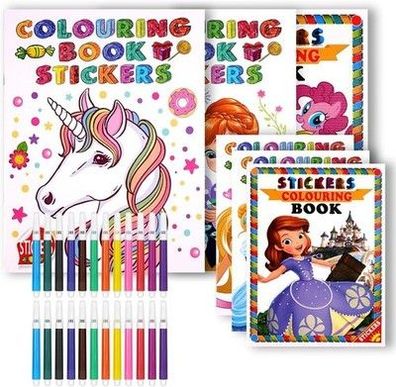 OSDUE Kinder Malbuch Set, 6 A4 Format Malbücher Mit 2 x 12 Buntstiften Mitgebsel