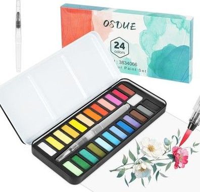 OSDUE Aquarellfarben Set, 24 Farben Gouache Farben Set, Aquarell Farbkasten