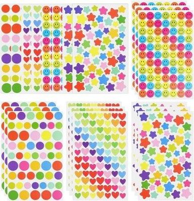 OSDUE 1300+ Stück Aufkleber für Kinder, Sternaufkleber, Herzaufkleber, 20 Blätte