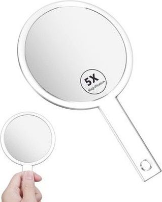 OSDUE Handspiegel, Doppelseitiger Schminkspiegel mit Griff, 1X/5X Vergrößerung