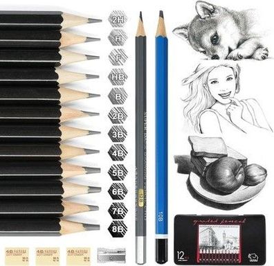 Vicloon Bleistift Set, 18x Skizzen Set, Zeichenstifte, Graphitstifte Künstler