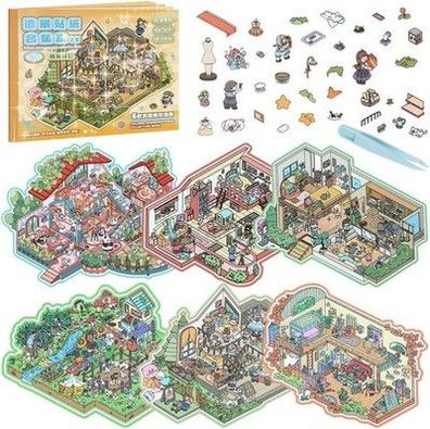 Vicloon 17 Blatt 3D House Stickers, Miniatur Haus Sticker 3D, DIY Haus, Groß