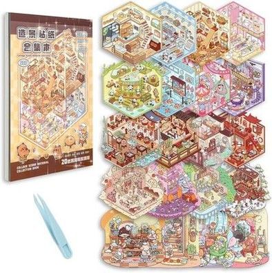 Vicloon 50 Blatt 3D House Stickers, Miniatur Haus Sticker 3D, DIY Haus Aufkleber