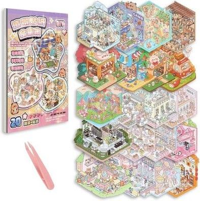 Vicloon 46 Blatt 3D House Stickers Miniatur Haus Sticker 3D, DIY Haus + Pinzette