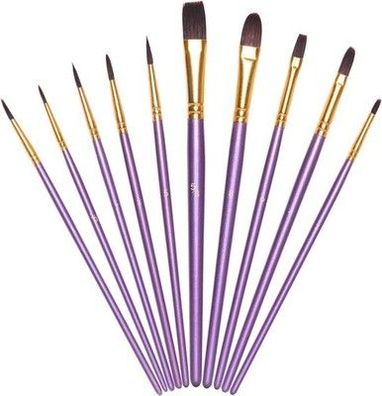 Vicloon Nylon Pinsel, 10 Stück Künstlerpinsel, Pinselset-Malen für Aquarell Lila