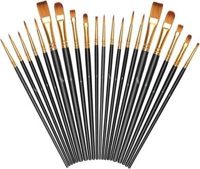 Vicloon 20x Pinselset, Nylon Pinsel, Künstlerpinsel, Hochwertige Pinsel Schwarz