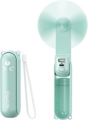 Tragbarer Mini-Ventilator, 3-in-1, USB wiederaufladbar LED-Taschenlampe in braun