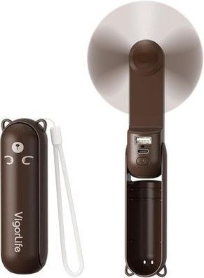 Tragbarer Mini-Ventilator, 3-in-1, USB, wiederaufladbar, LED-Taschenlampe, braun