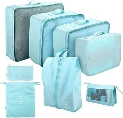 Reise-Verpackungswürfel, 8-teiliges Set Reisewürfel, Tasche faltbar, in Hellblau