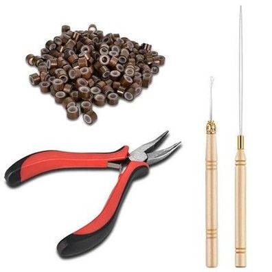 4 in 1 Haarverlängerung Werkzeug, Extensions Set mit 200 Stück Microringe, Haar