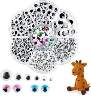 Hoiny Selbstklebend Wackelaugen 700 Stück, 4mm-12mm Wiggle Googly Augen, Weiß
