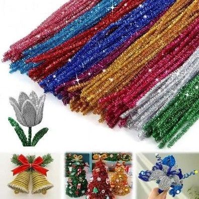 Pfeifenreiniger Glitzer 200 Stk Pfeifenreiniger zum basteln 6mm x 30 cm, bunt