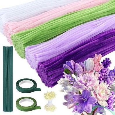 Pfeifenputzer zum Basteln Blumen 500Stk Pfeifenreiniger Blumen 5 Farben, bunt