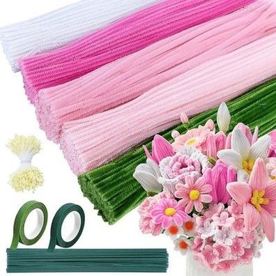 Pfeifenputzer zum Basteln Blumen 500 Stk Pfeifenreiniger Blumen 5 Farben, DIY