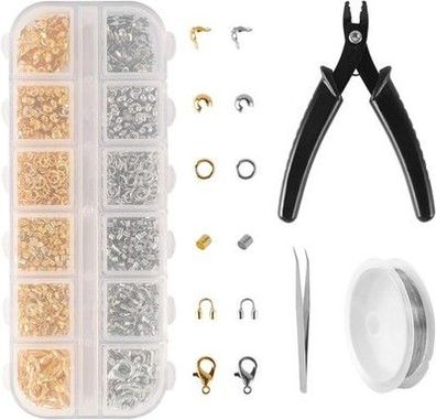 1200St Quetschperlen Set, Crimp Perlen Set, Karabinerverschlüsse, Zubehörteile
