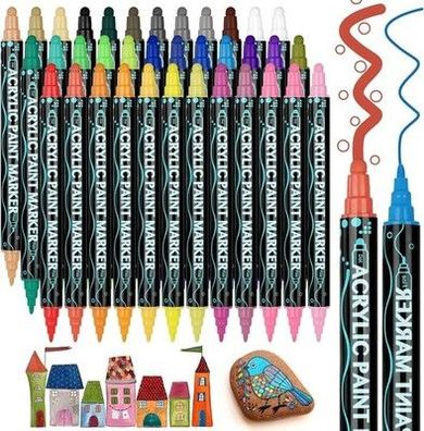 AUAUY 36PCS Acrylfarben Stifte, Acrylstifte für Steine Wasserfest Zeichnen Malen