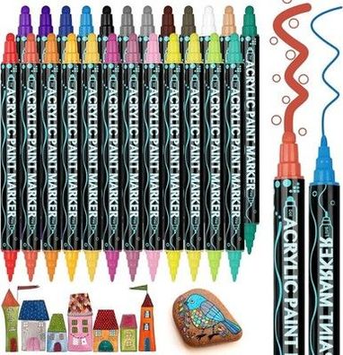 AUAUY 24x Acrylfarben Stifte, Acrylstifte für Steine Wasserfest für Leinwand