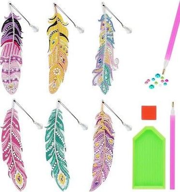 AUAUY 5D Diamond Painting Lesezeichen Set, 6x DIY Diamant Malerei Kristall