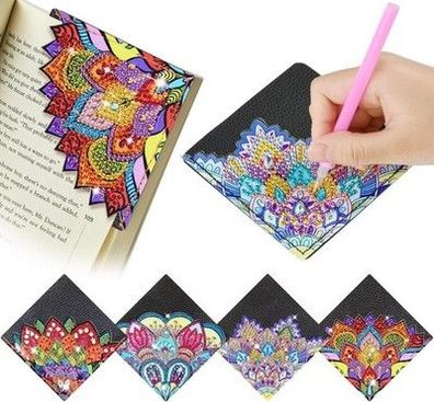 AUAUY 4 Stück Diamond Painting Lesezeichen Set, 5D DIY Bookmark Diamant Painting
