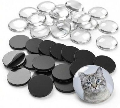 QWORK® 60 Stück Glas Cabochon Rohlinge & Runde Magnete mit Selbstklebender 25 mm