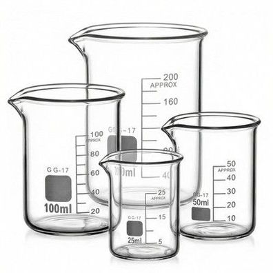 QWORK® Glas Becherglas 25ml 50ml 100ml 200ml, 4er Set Abgestufter Messbecher