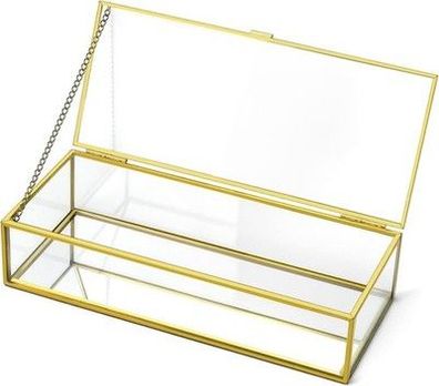 QWORK® Goldene Vintage Glasbox, Schmuck Storage Organizer, 23.3 x 10 x 5.3 cm