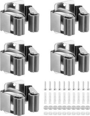 QWORK® 5 Stück Besenhalterung, Edelstahl Gerätehalter, Gartengeräte Aufhängung
