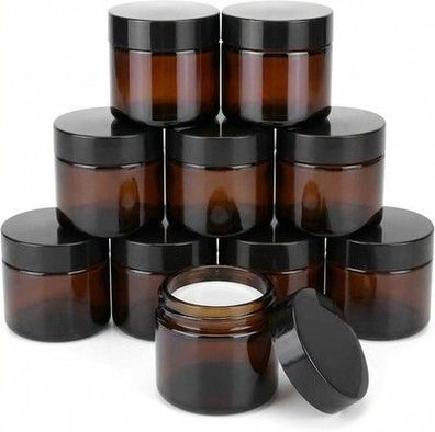 QWORK® 10 Stück 60 ml Amber Glas Leerdose mit schwarzem Deckel, UV-schützend