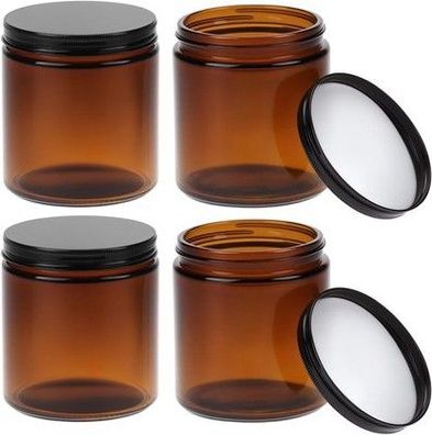 QWORK® 4 Stück 500 ml Amber Glas Leerdose mit schwarzem Deckel, UV-schützend