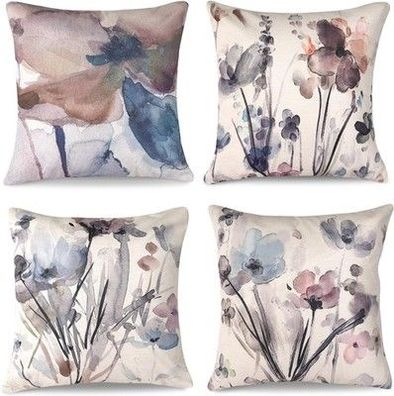 AUAUY Blumen Kissenbezug 40x40 4er Set, Kissenhülle Leinen Sofakissen Dekokissen