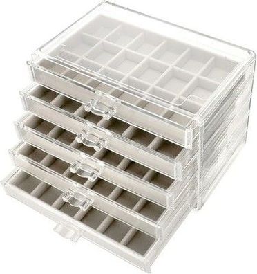 QWORK® Acryl Schmuckkästchen, mit 5 Schubladen, Schmuck Organizer, Transparent