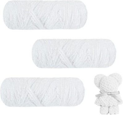 AUAUY Samtig Babywolle, Samt Wolle 300g (3×100g), Samt Chenille Garn, Weiß
