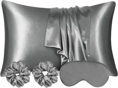 AUAUY 2er Set Satin Kissenbezug Kissenhülle 40x80cm, mit Augenmaske 2 Haargummis