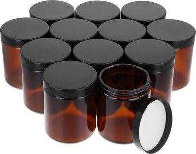 QWORK® 12 Stück 240 ml Amber Glas Leerdose mit schwarzem Deckel, UV-schützend