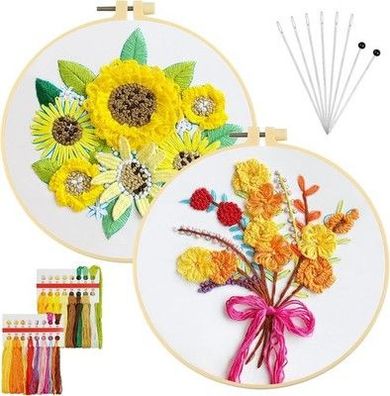 AUAUY Stickset für Anfänger, Blumenmuster Pflanzen Sticken Set Erwachsene DIY