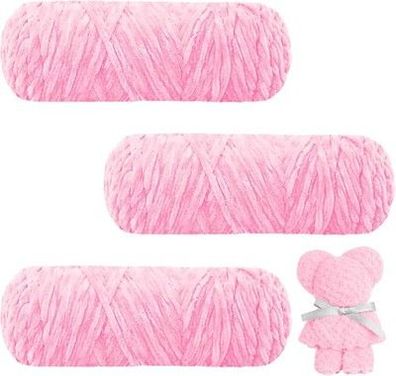AUAUY Samtig Babywolle, Samt Wolle 300g (3×100g), Samt Chenille Garn, Rosa