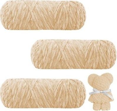 AUAUY Samtig Babywolle, Samt Wolle 300g (3×100g), Samt Chenille Garn, Beige