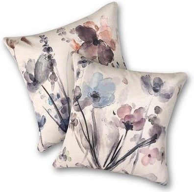 AUAUY Blumen Kissenbezug 40x40 2er Set, Kissenhülle Leinen Sofakissen Modern