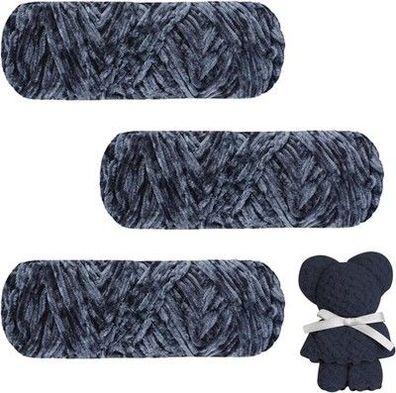 AUAUY Samtig Babywolle, Samt Wolle 300g (3×100g), Samt Chenille Garn, Dunkelgrau