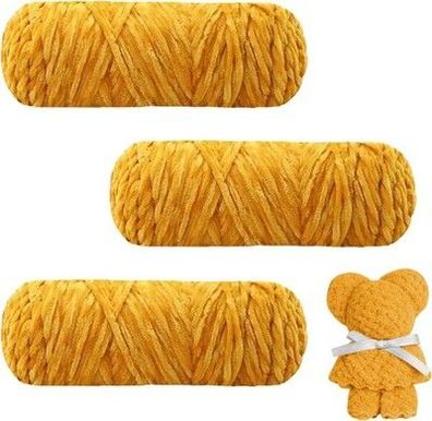 AUAUY Samtig Babywolle, Samt Wolle 300g (3×100g), Samt Chenille Garn, Kurkuma