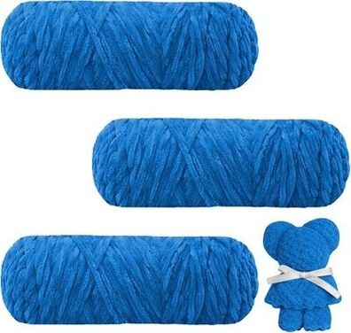 AUAUY Samtig Babywolle, Samt Wolle 300g (3×100g), Samt Chenille Garn, Blau