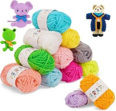 AUAUY 12 Farben Wolle zum Häkeln Stricken, DIY Acrylwolle Set Häkelgarn, bunt