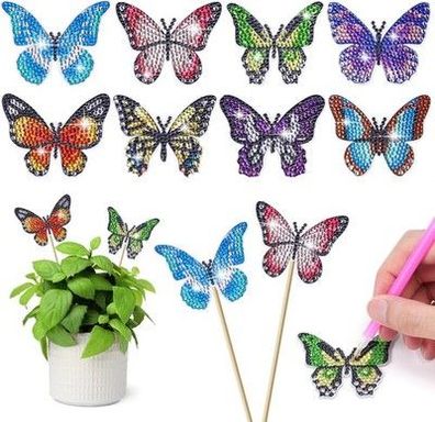 AUAUY 8x Diamond Painting Schmetterling Sets, Gartenstecker Diamond Geschenk