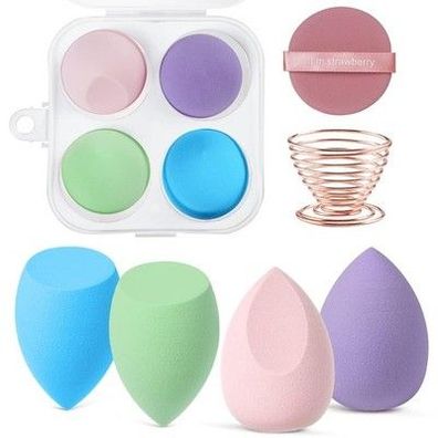 AUAUY 4 Stk. Make up Schwamm Set, mit 1 Schwammhalter, 1 Puderquaste, bunt Farbe
