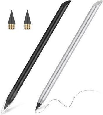 AUAUY 2 Stück Metall Tintenlose Bleistifte Ewig, Infinity Pencil Schwarz, Silber