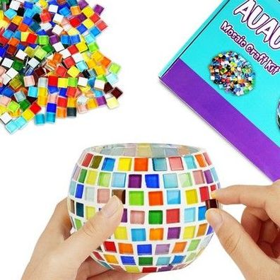 AUAUY Glasmosaik Kerzenhalter Kit, Mosaik Bastelset Kinder Mosaiksteine Kreativ