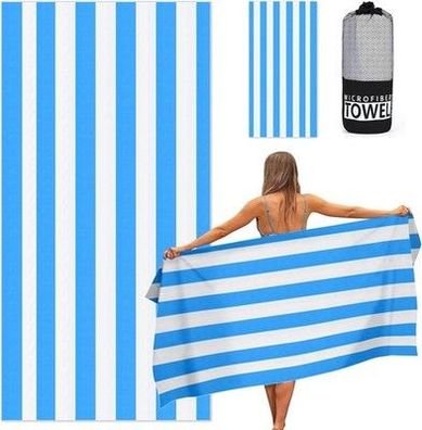 Ainiv Strandtuch, Strandhandtuch Groß, 80x160 cm Gestreiftes Badetuch, Hellblau