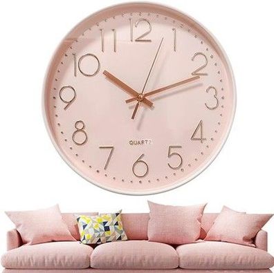Chedin 30cm Rund wanduhr ohne tickgeräusche Modern Quarz Wanduhr Rosa/Roségold