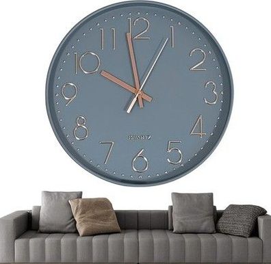 Chedin 30cm Rund Wanduhr Ohne Tickgeräusche - Modern Quarz, Grau / Roségold